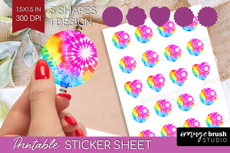 Tie Dye Round Sticker - Rainbow Printable Sticker Sheet