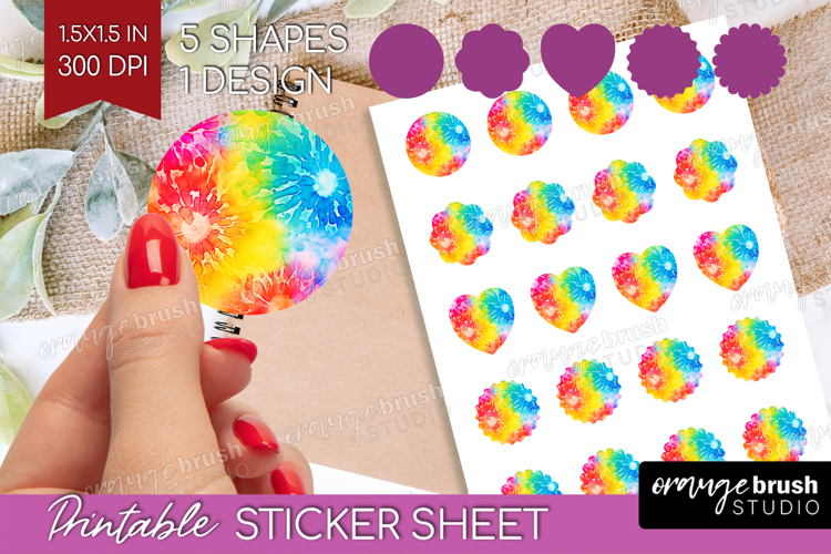 Tie Dye Round Sticker - Rainbow Printable Sticker Sheet