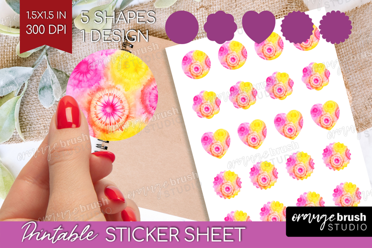 Tie Dye Round Sticker - Rainbow Printable Sticker Sheet