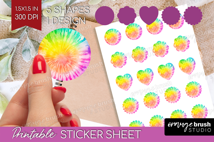 Tie Dye Round Sticker - Rainbow Printable Sticker Sheet