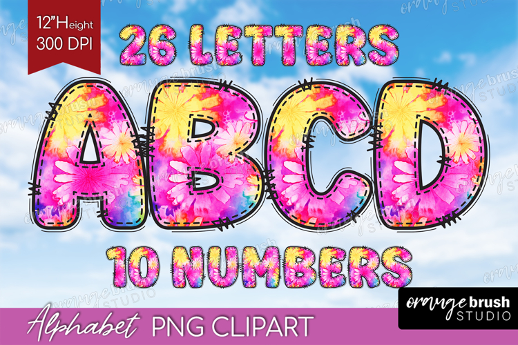 Tie Dye Doodle Aphabet Clipart - Rainbow Letters PNG