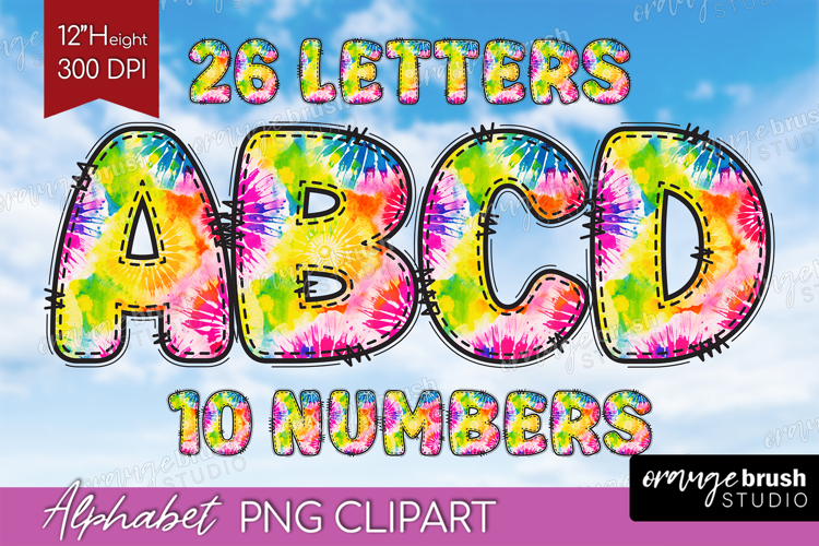Tie Dye Doodle Aphabet Clipart - Rainbow Letters PNG