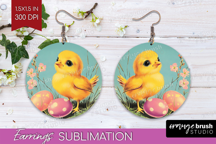 Retro Easter Round Earrings - Easter PNG Sublimation