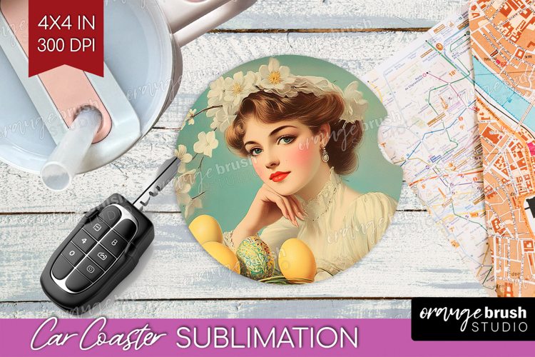 Retro Easter Car Coaster - Easter Coaster PNG Sublimation