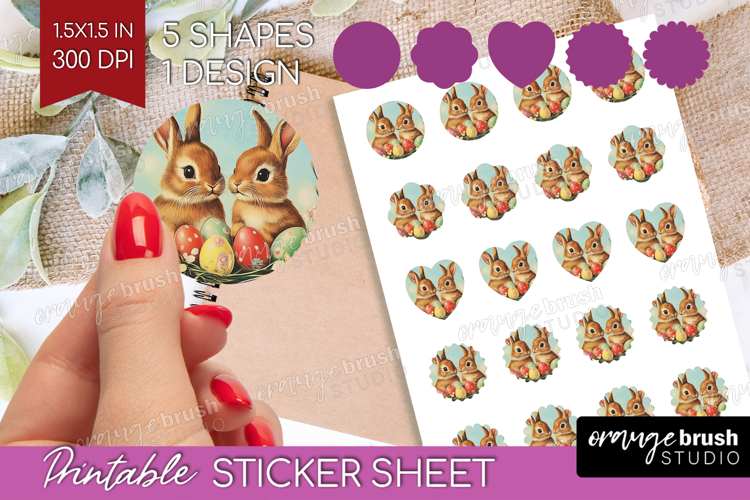 Retro Easter Round Sticker - Easter Printable Sticker Sheet