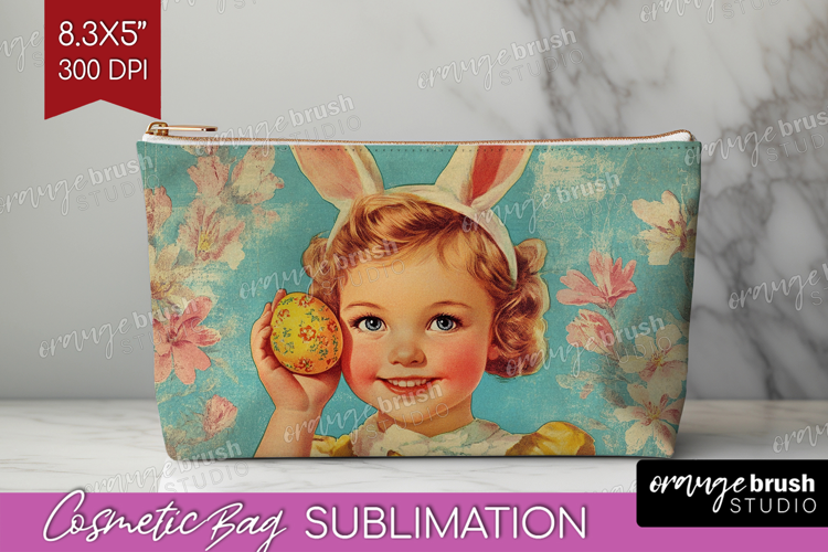 Retro Easter Cosmetic Bag - Easter Makeup Bag PNG