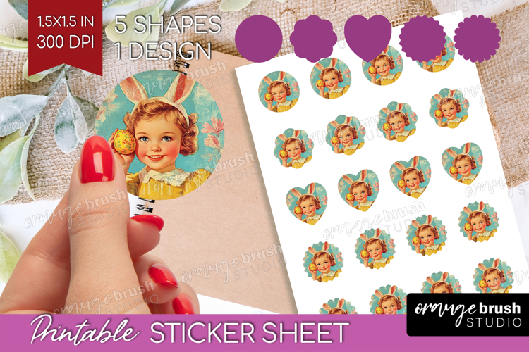 Retro Easter Round Sticker - Easter Printable Sticker Sheet
