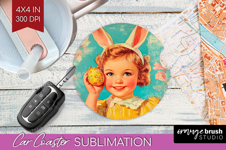 Retro Easter Car Coaster - Easter Coaster PNG Sublimation