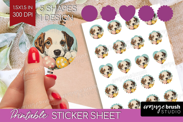 Retro Easter Round Sticker - Easter Printable Sticker Sheet example image 1