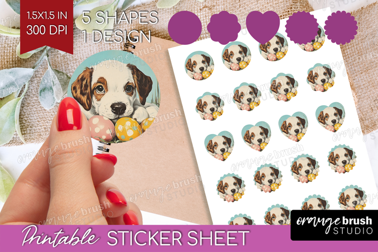 Retro Easter Round Sticker - Easter Printable Sticker Sheet