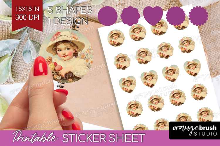 Retro Easter Round Sticker - Easter Printable Sticker Sheet