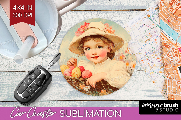 Retro Easter Car Coaster - Easter Coaster PNG Sublimation