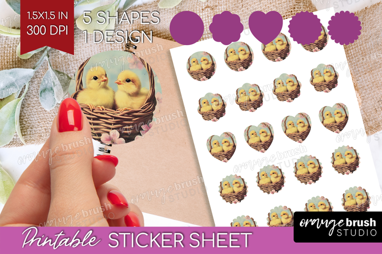 Retro Easter Round Sticker - Easter Printable Sticker Sheet