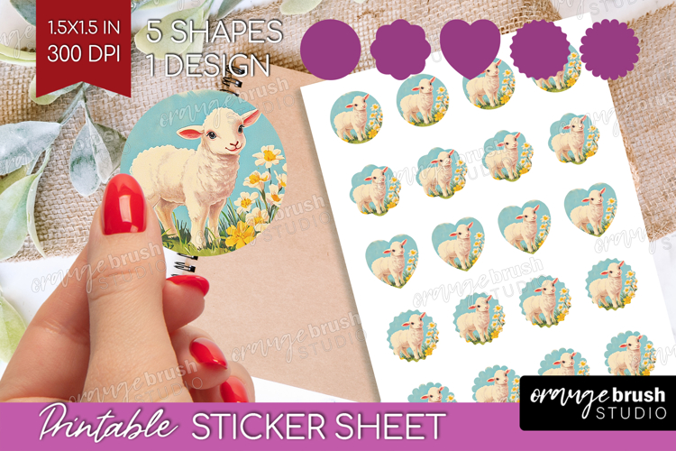 Retro Easter Round Sticker - Easter Printable Sticker Sheet