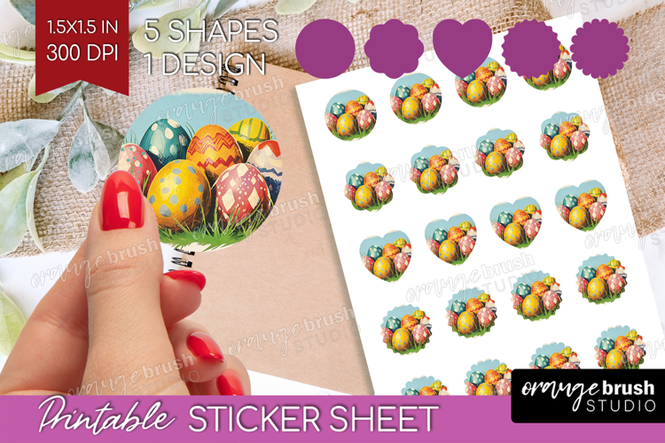 Retro Easter Round Sticker - Easter Printable Sticker Sheet