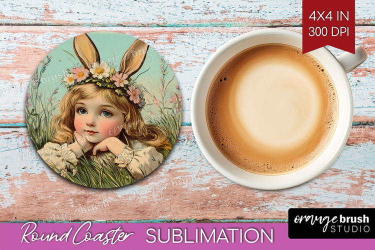 Retro Easter Round Coaster - Easter Coaster PNG Sublimation