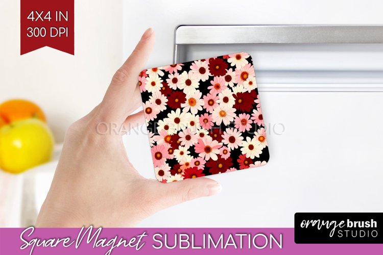 Retro Flowers Magnet Sublimation - Floral Square Magnet PNG