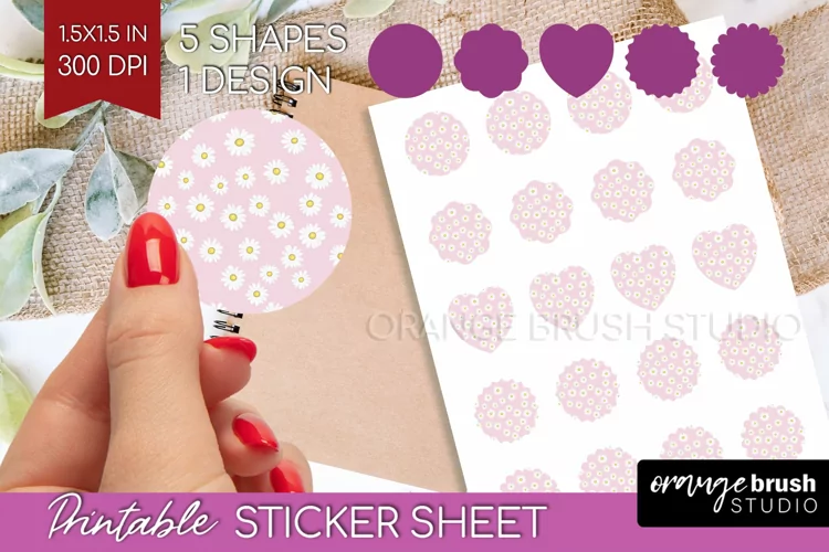 Retro Flowers Round Sticker - Floral Printable Sticker Sheet