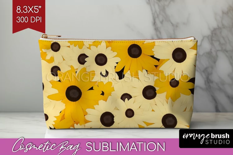 Retro Flowers Cosmetic Bag - Floral Makeup Bag PNG