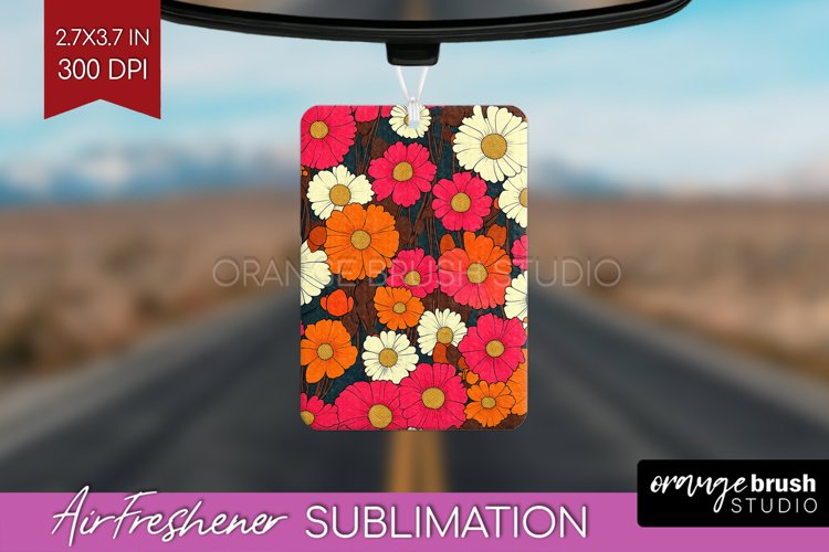 Retro Flowers Air Freshener PNG - Floral PNG Sublimation