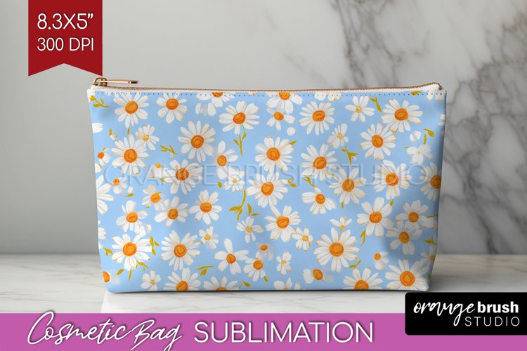 Retro Flowers Cosmetic Bag - Floral Makeup Bag PNG example image 1