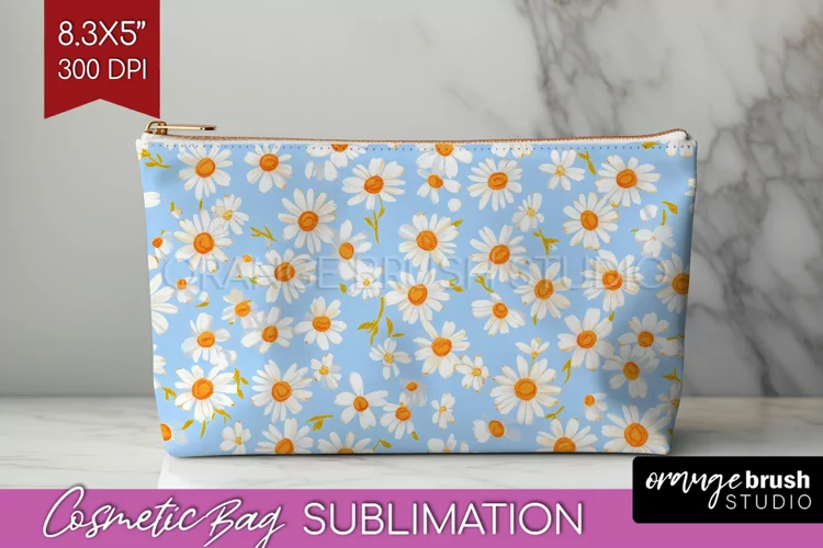 Retro Flowers Cosmetic Bag - Floral Makeup Bag PNG