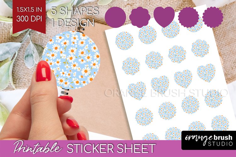 Retro Flowers Round Sticker - Floral Printable Sticker Sheet example image 1