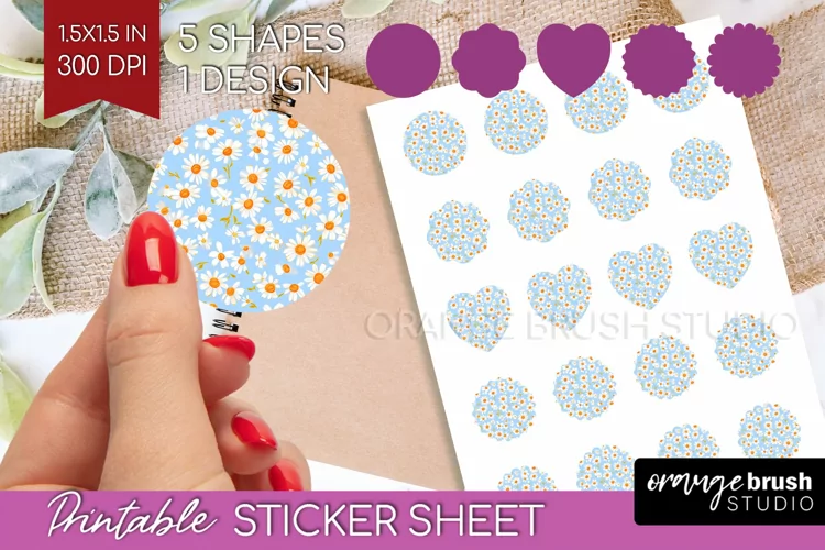 Retro Flowers Round Sticker - Floral Printable Sticker Sheet