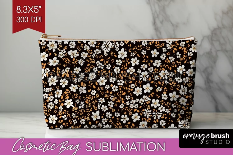 Retro Flowers Cosmetic Bag - Floral Makeup Bag PNG