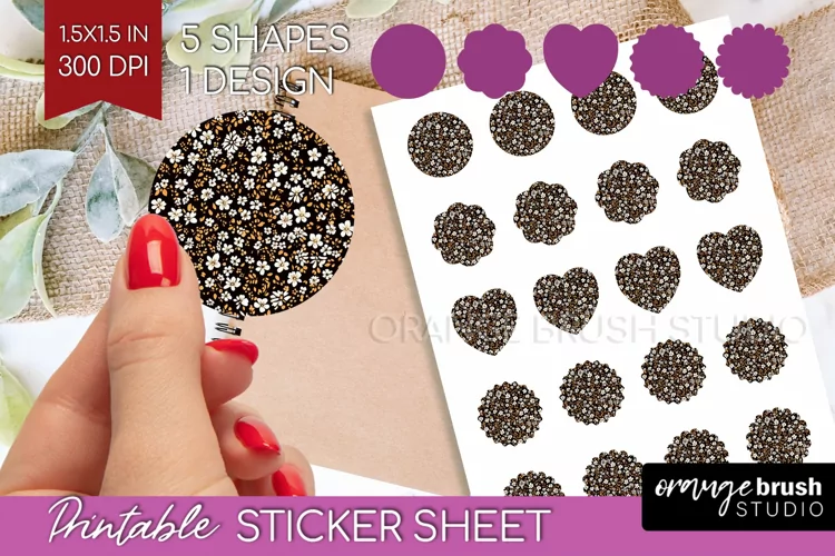 Retro Flowers Round Sticker - Floral Printable Sticker Sheet