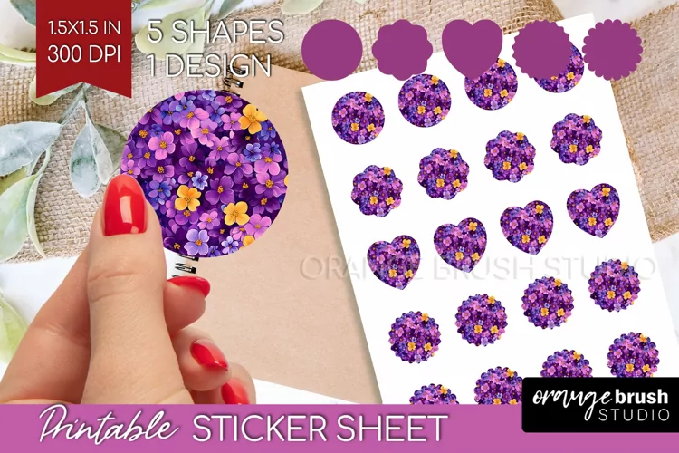 Retro Flowers Round Sticker - Floral Printable Sticker Sheet