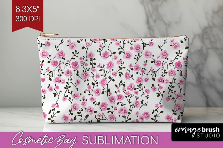 Retro Flowers Cosmetic Bag - Floral Makeup Bag PNG