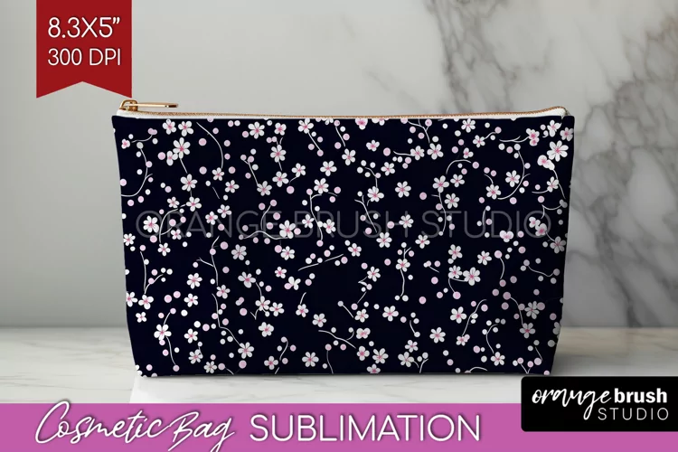 Retro Flowers Cosmetic Bag - Floral Makeup Bag PNG