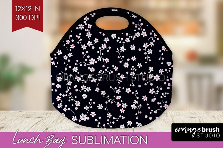 Retro Flowers Lunch Bag - Floral Lunch Bug PNG Sublimation