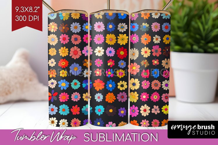 Retro Flowers Tumbler Wrap - Floral Tumbler PNG Sublimation