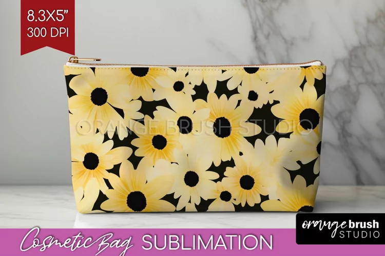 Retro Flowers Cosmetic Bag - Floral Makeup Bag PNG