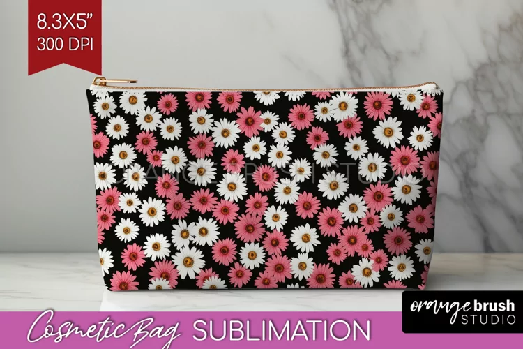 Retro Flowers Cosmetic Bag - Floral Makeup Bag PNG