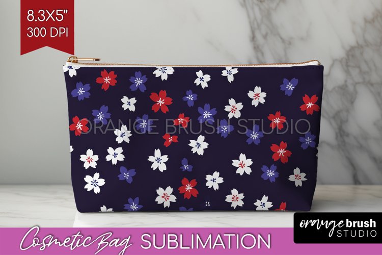 Retro Flowers Cosmetic Bag - Floral Makeup Bag PNG example image 1