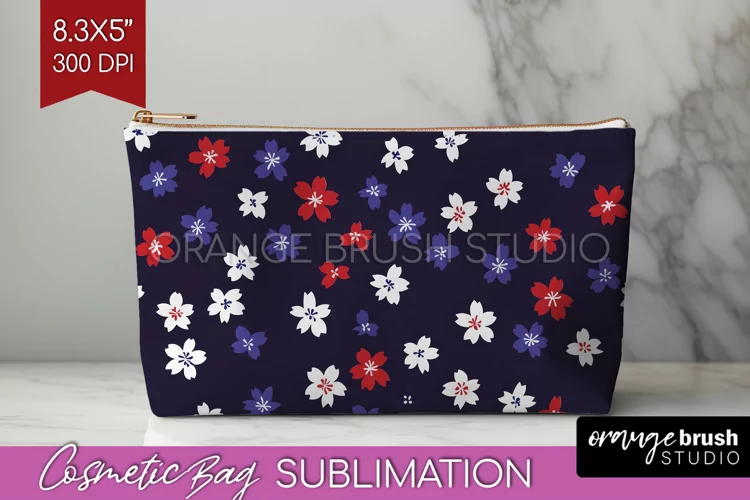 Retro Flowers Cosmetic Bag - Floral Makeup Bag PNG