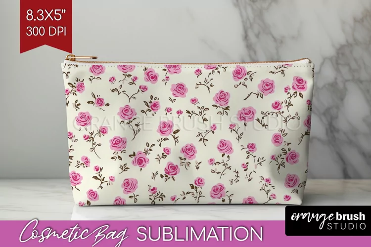 Retro Flowers Cosmetic Bag - Floral Makeup Bag PNG