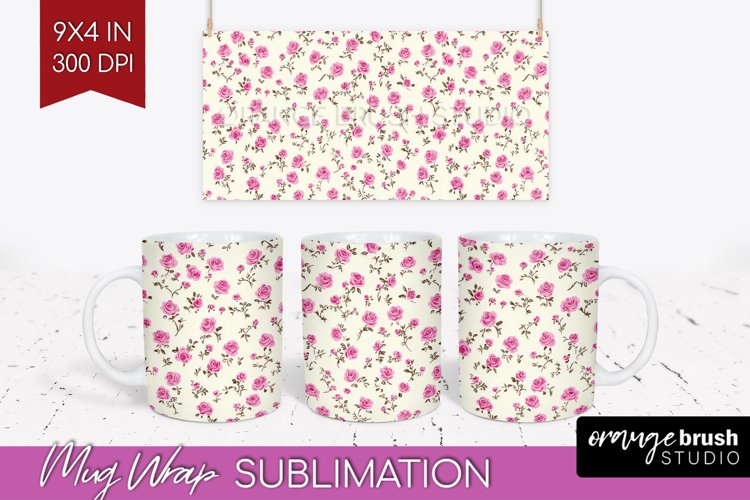 Retro Flowers Mug Wrap - Floral Mug PNG Sublimation