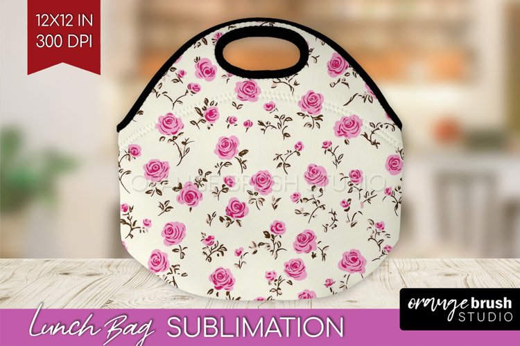 Retro Flowers Lunch Bag - Floral Lunch Bug PNG Sublimation