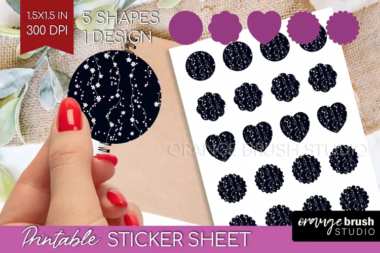 Retro Flowers Round Sticker - Floral Printable Sticker Sheet