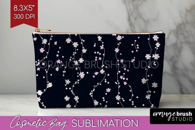 Retro Flowers Cosmetic Bag - Floral Makeup Bag PNG