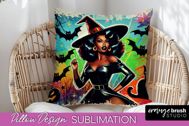 Halloween Witch Pillow Cover - Retro Pillow Sublimation PNG