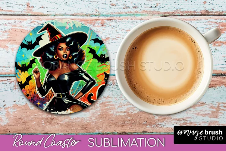 Halloween Witch Round Coaster, Retro Coaster Sublimation PNG
