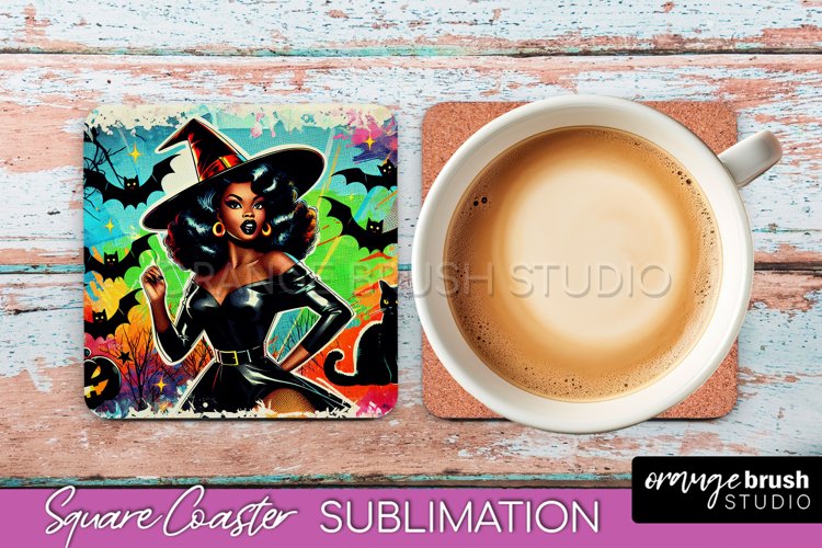 Halloween Witch Square Coaster, Retro Coaster Sublimation example image 1