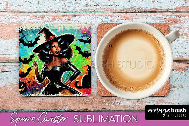Halloween Witch Square Coaster, Retro Coaster Sublimation