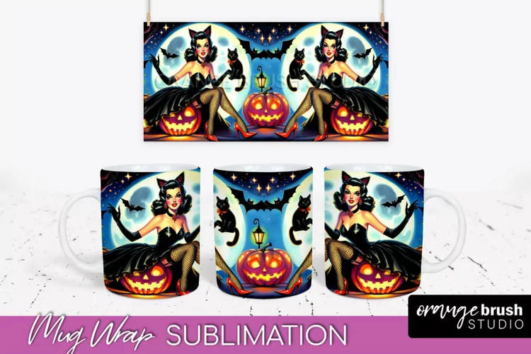 Halloween Witch Mug Wrap - Retro Halloween Mug Sublimation