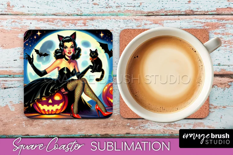 Halloween Witch Square Coaster, Retro Coaster Sublimation